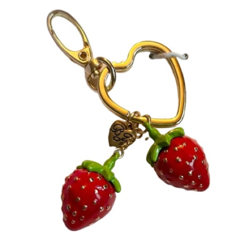 Betsey Johnson Enamel Painted Strawberry Keychain Handbag Charm NEW